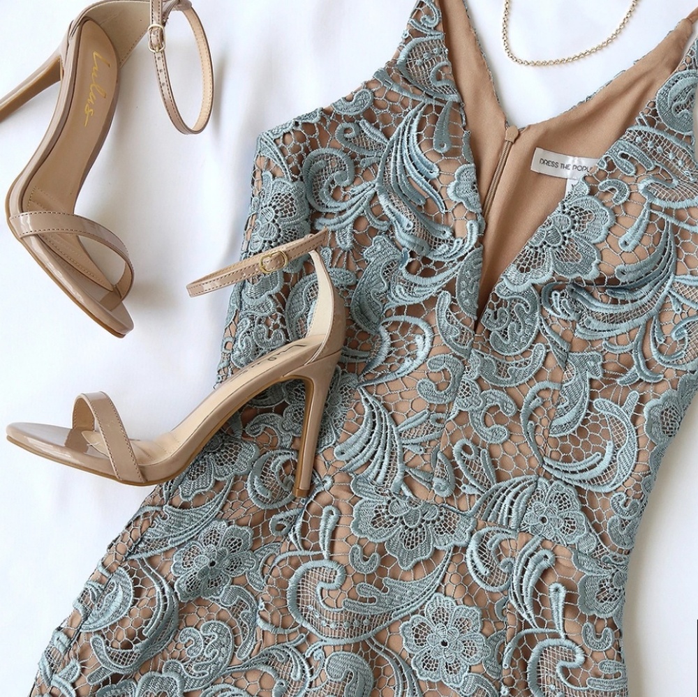 Dress the Population Dusty Blue Lace Dress
